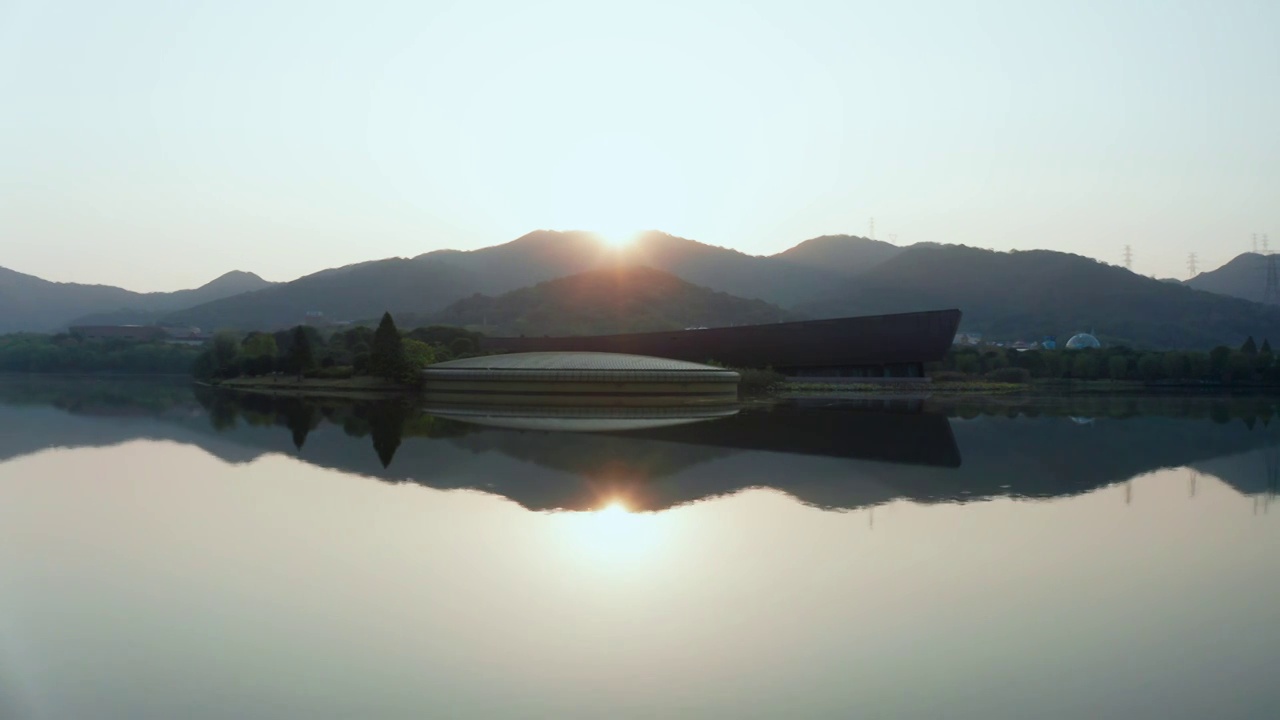 航拍杭州萧山湘湖景区视频素材