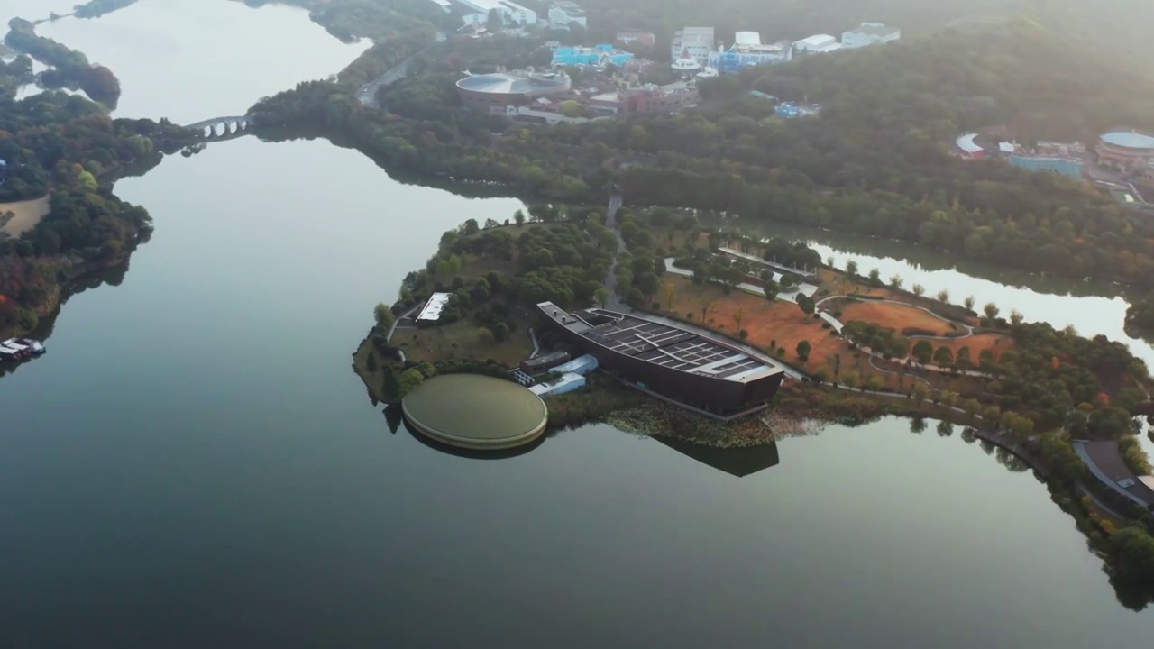 航拍杭州萧山湘湖景区视频素材