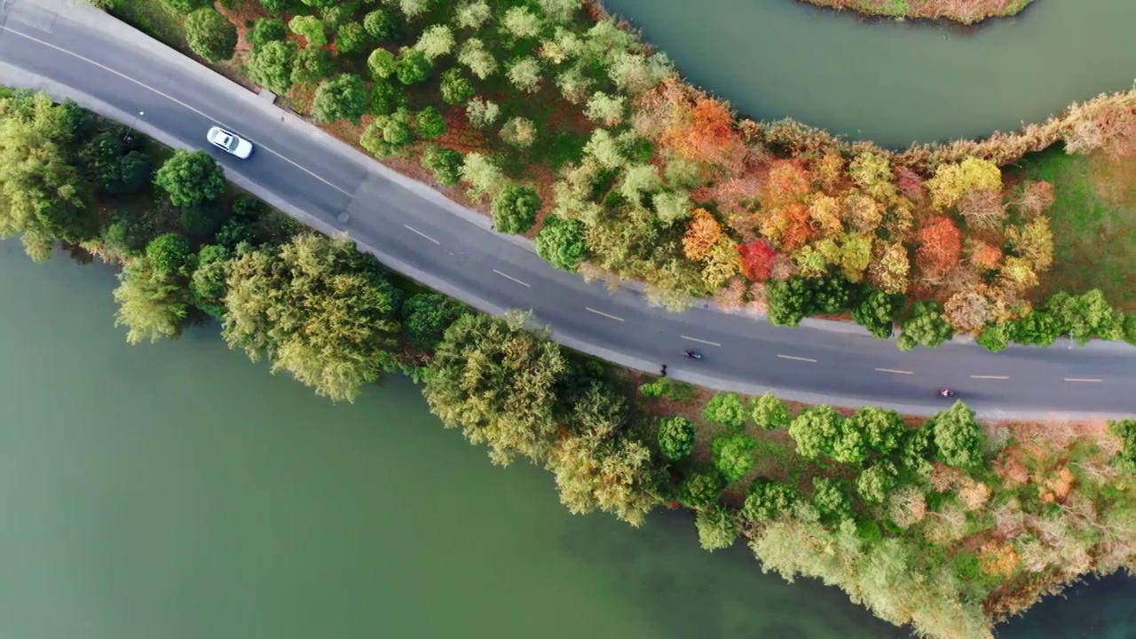 航拍杭州萧山湘湖景区视频素材