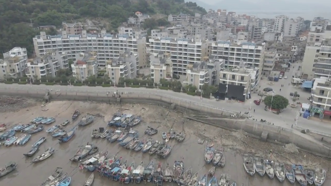 福建福州连江渔村小镇海岸海上风光航拍视频素材