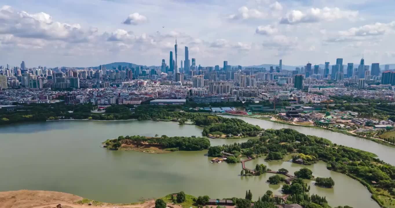 广州海珠湖海珠湿地城市天际线延时航拍4k视频素材