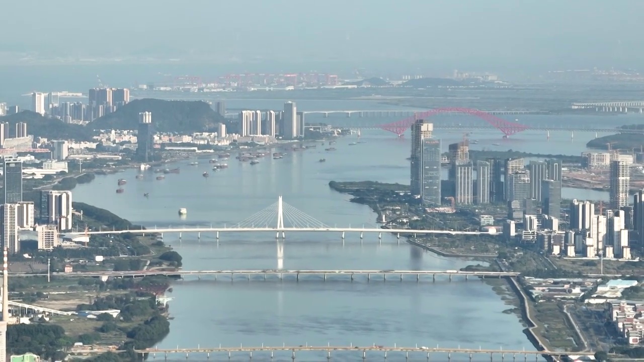 航拍广州南沙明珠湾灵山岛建筑视频素材