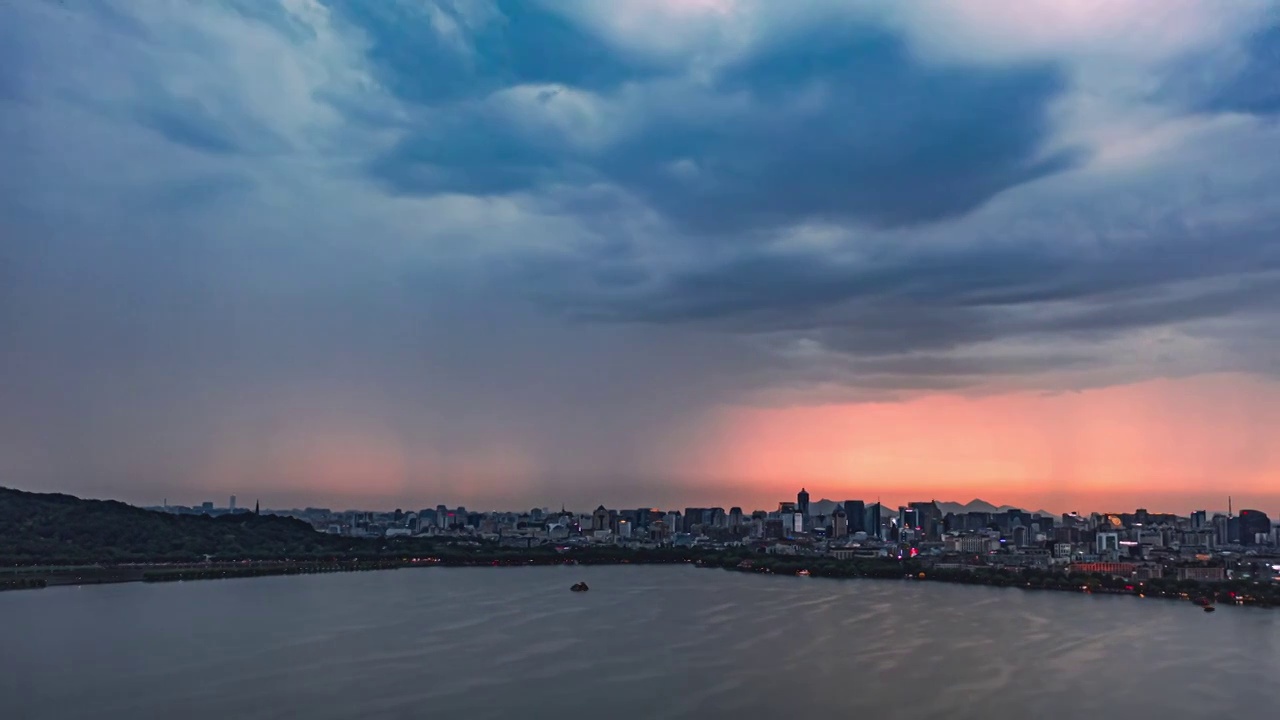 西湖夕阳下的雨幡视频下载