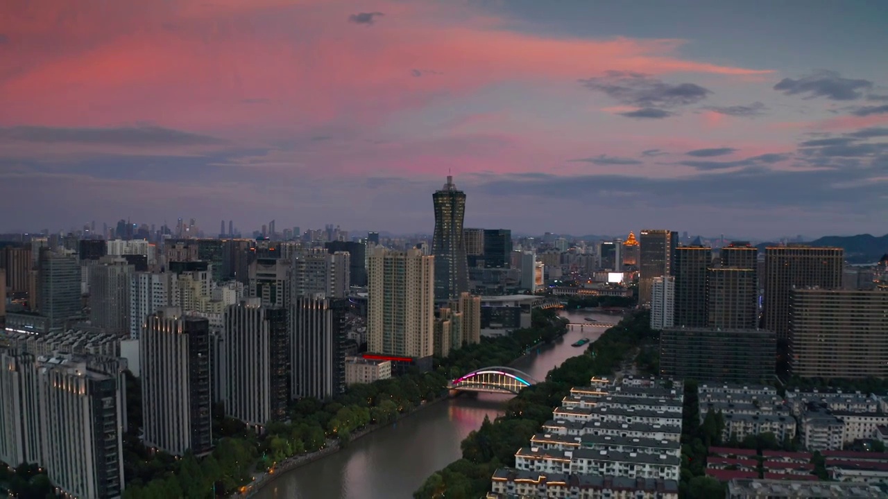 浙江省杭州市拱墅区大运河武林门夕阳航拍视频素材