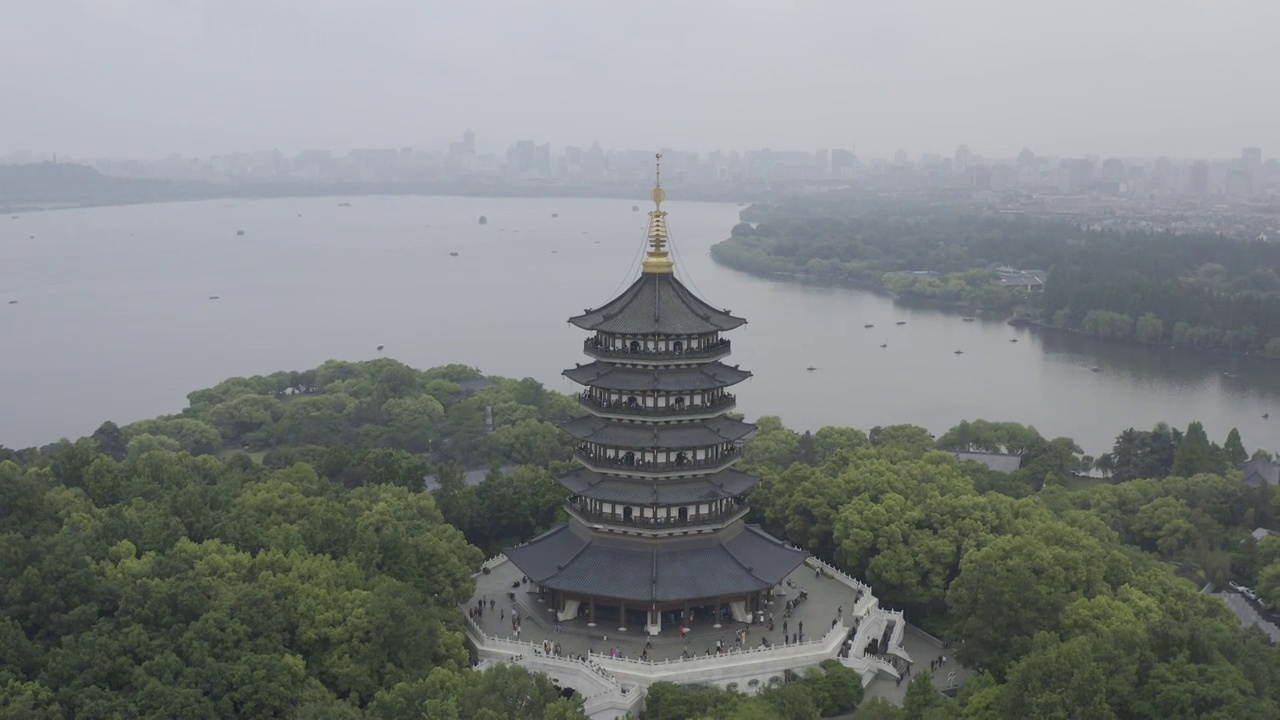 西湖全景雷峰塔视频素材