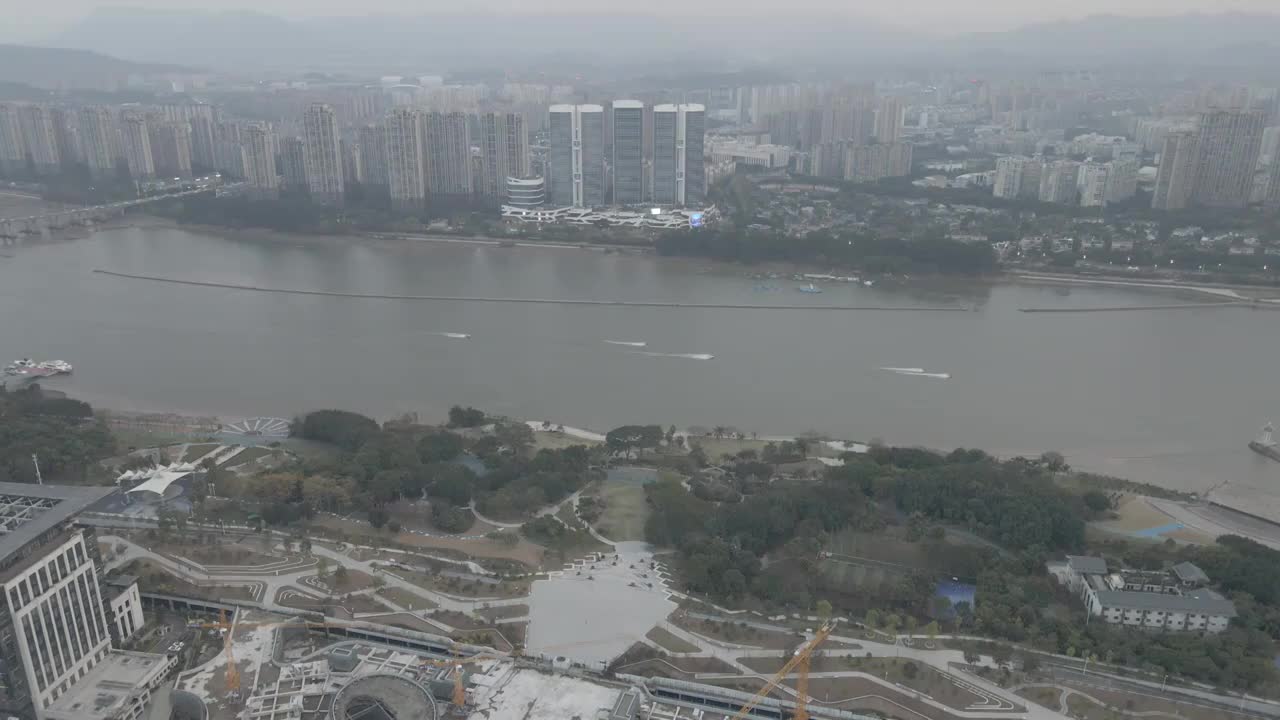 航拍福州闽江沿岸城市风光建筑视频素材