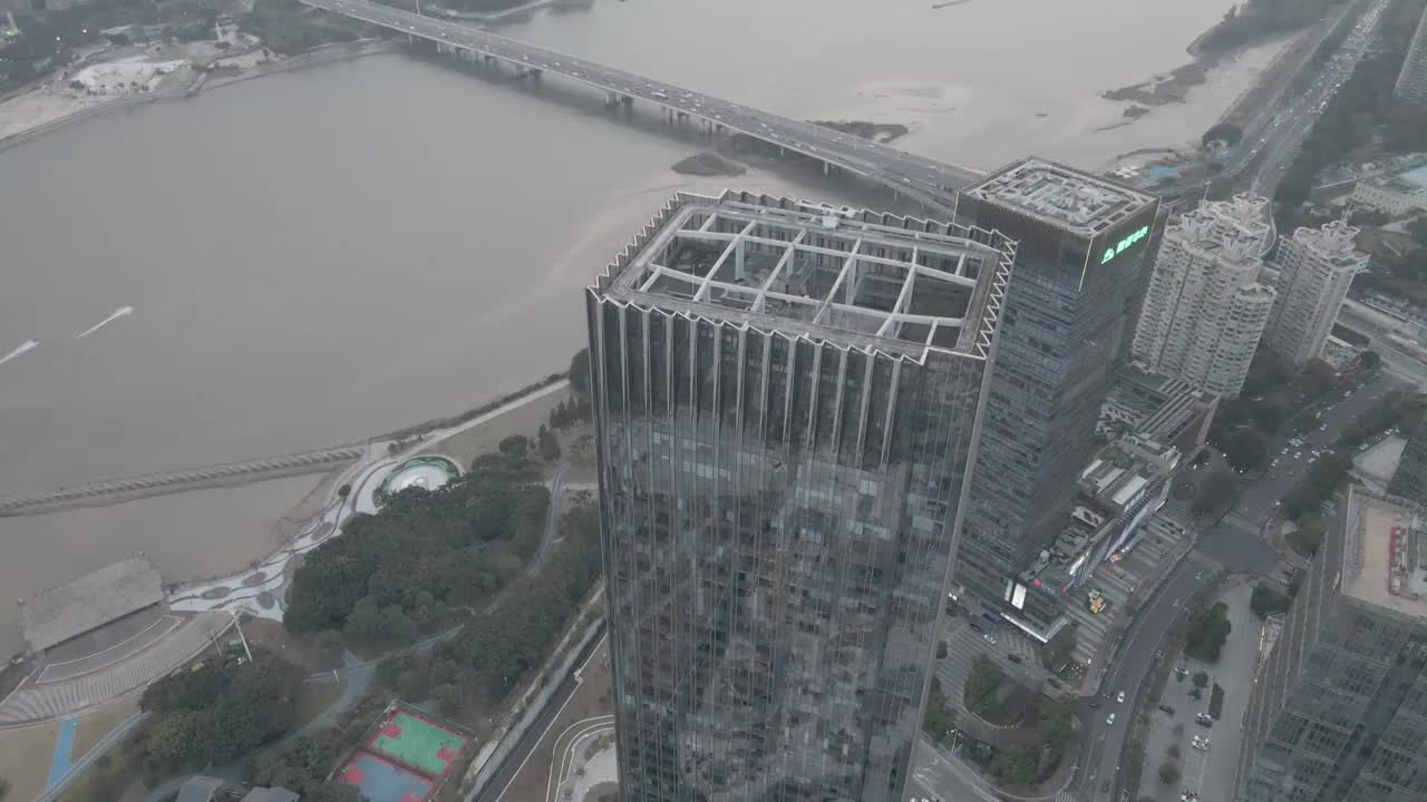 航拍福州闽江沿岸城市风光建筑视频素材