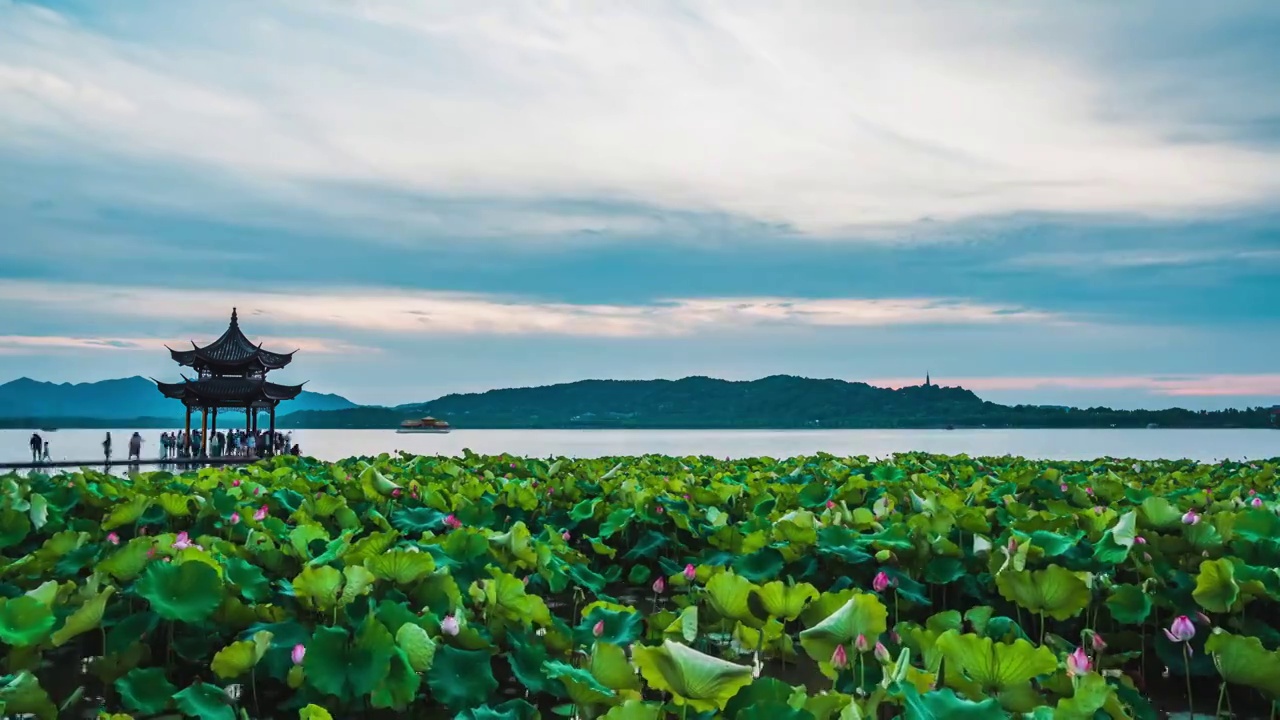 集贤亭日落视频素材