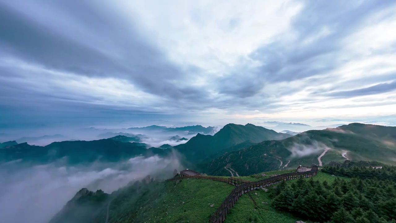 北京房山百草畔自然风景区晚霞云海视频素材