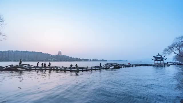 杭州长桥雷峰夕照日落视频素材