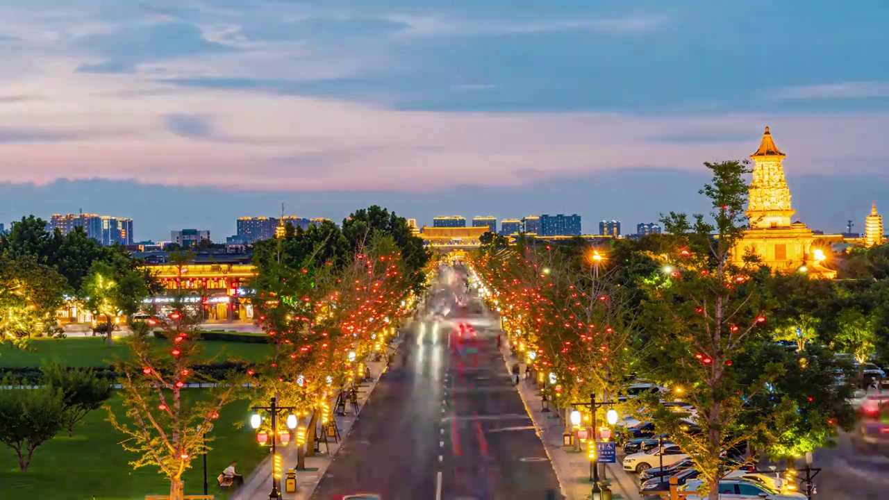 正定古城夜景延时视频素材