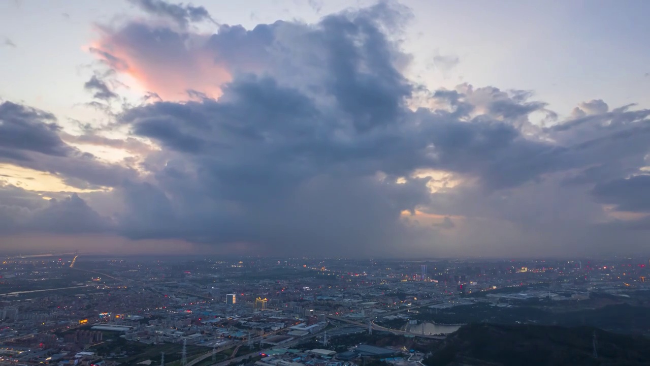 东莞城市上空晚霞航拍视频素材