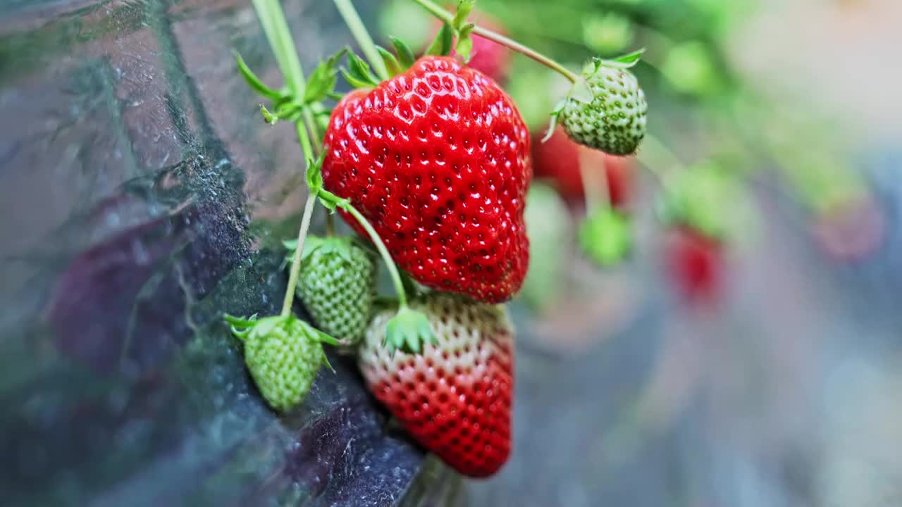 草莓种植灌溉喷洒农药视频素材