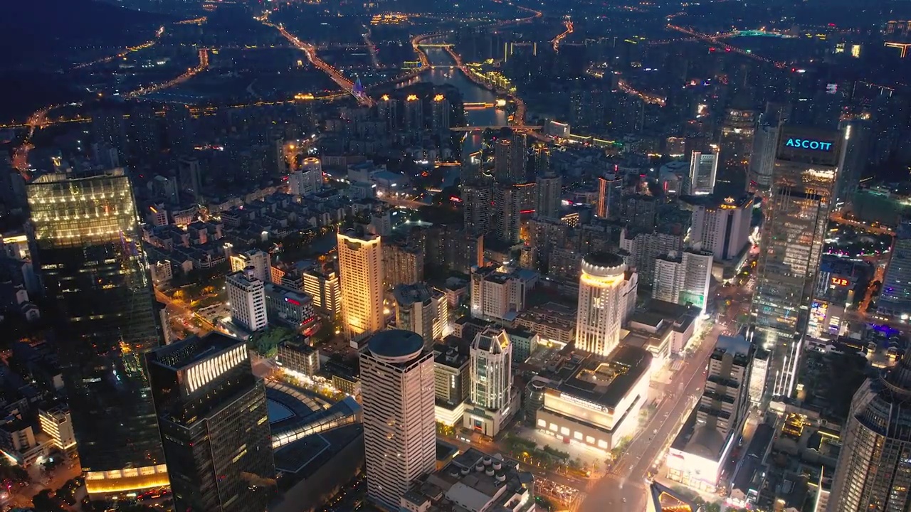 江苏省无锡市核心商业区城市建筑夜景视频素材