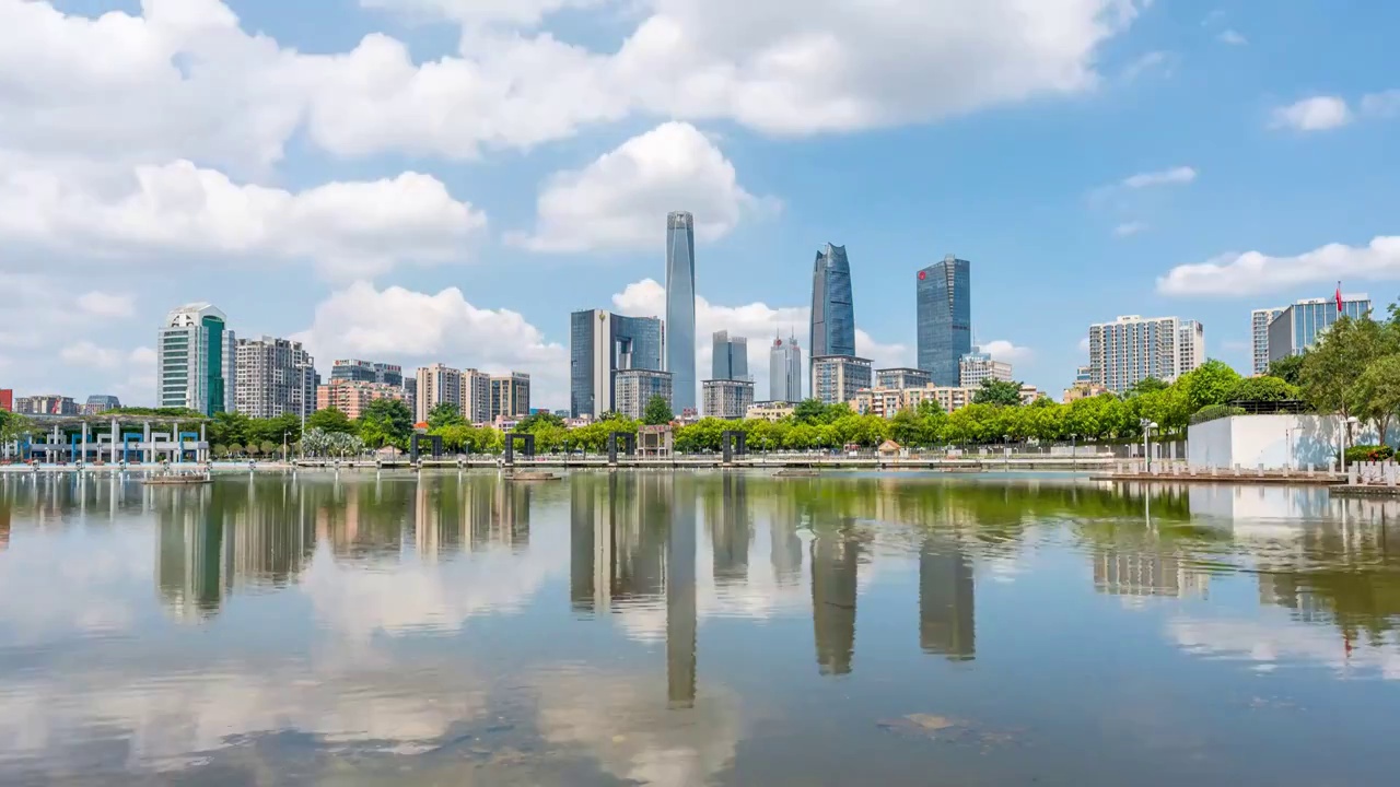 东莞地标市中心蓝天白云延时视频素材