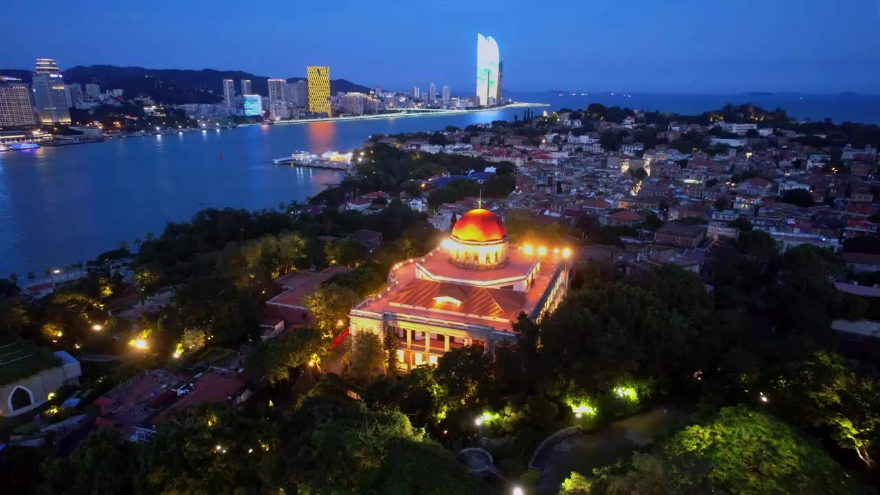 厦门航拍鼓浪屿夜景视频素材