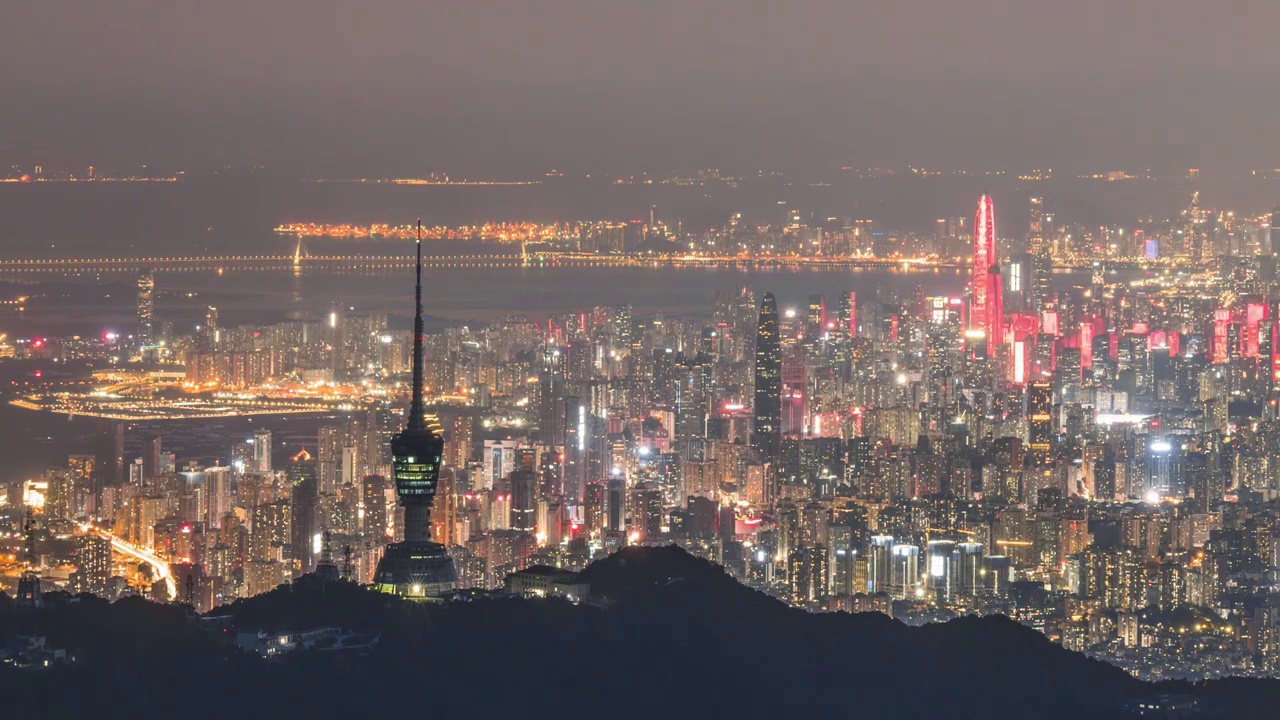 深圳城市建筑全景日落夜景延时视频素材