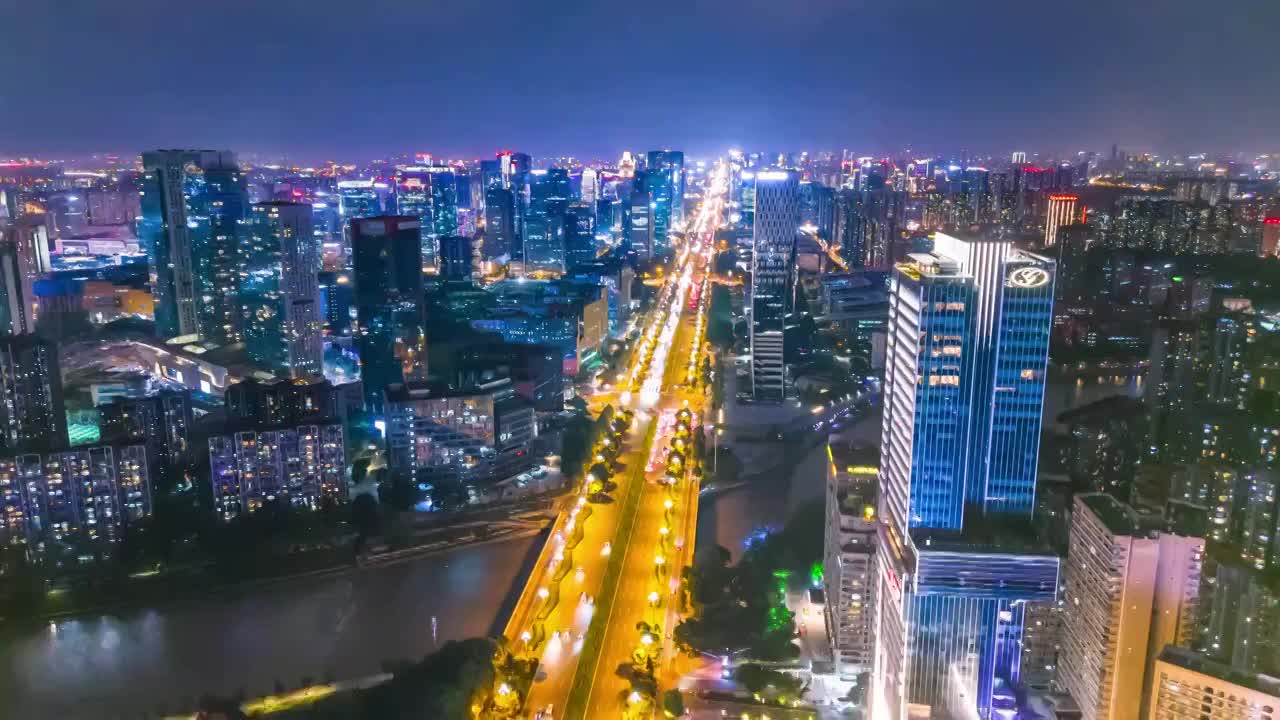 4K航拍成都公园城市高新区天府大道夜景视频素材