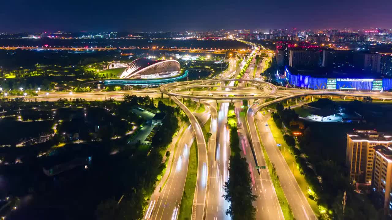 4K航拍成都凤凰山音乐公园城市夜景延时视频素材