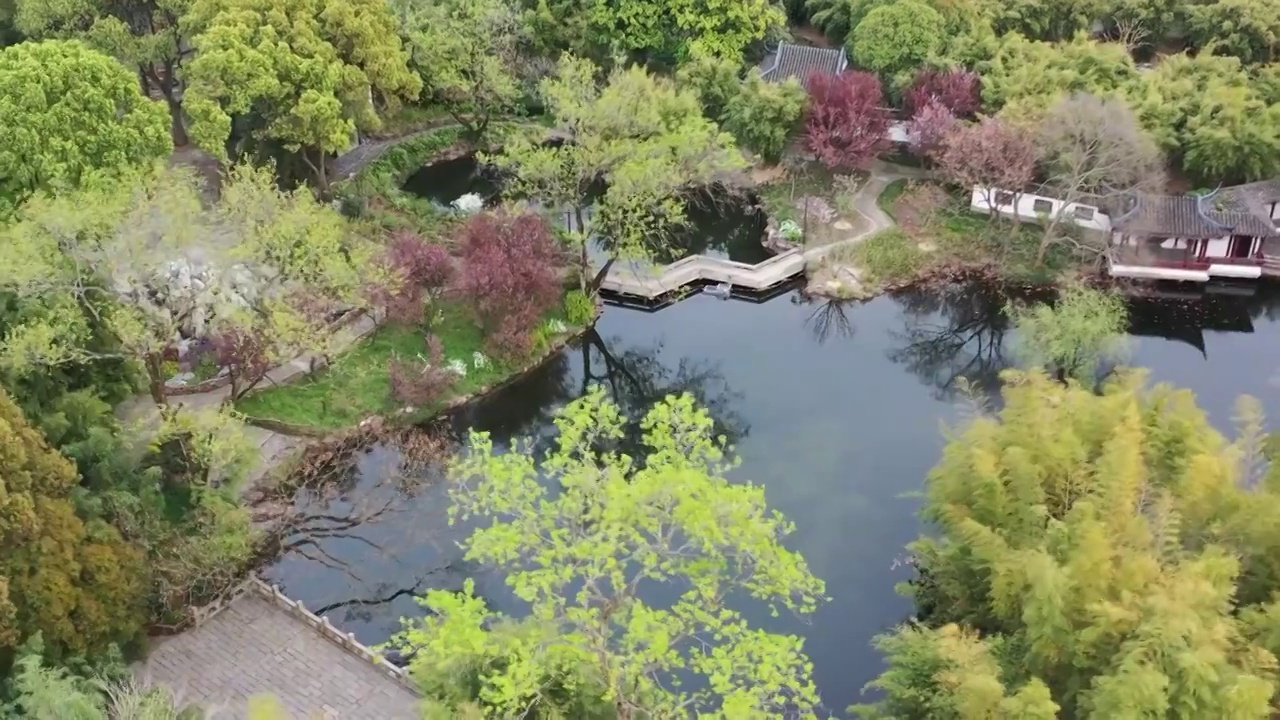 航拍上海城市文旅地标建筑景观——上海古猗园视频素材