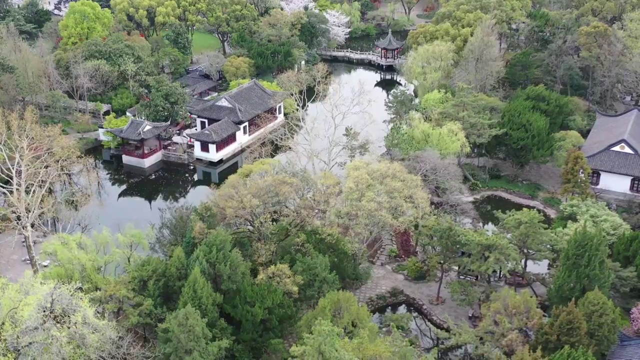 航拍上海城市文旅地标建筑景观——上海古猗园视频素材