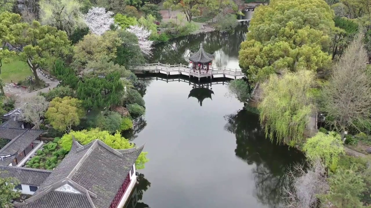 航拍上海城市文旅地标建筑景观——上海古猗园视频素材