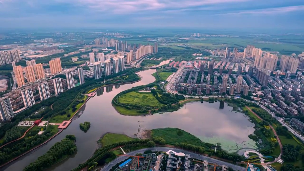 辽宁沈阳沈北新区蒲河沿岸城市航拍延时视频素材