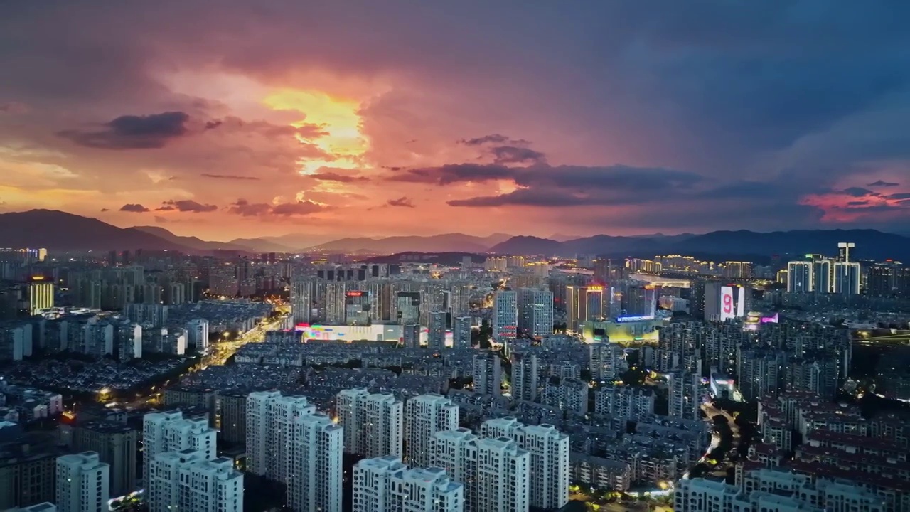 城市风光晚霞夜景大气震撼航拍（福州）视频素材