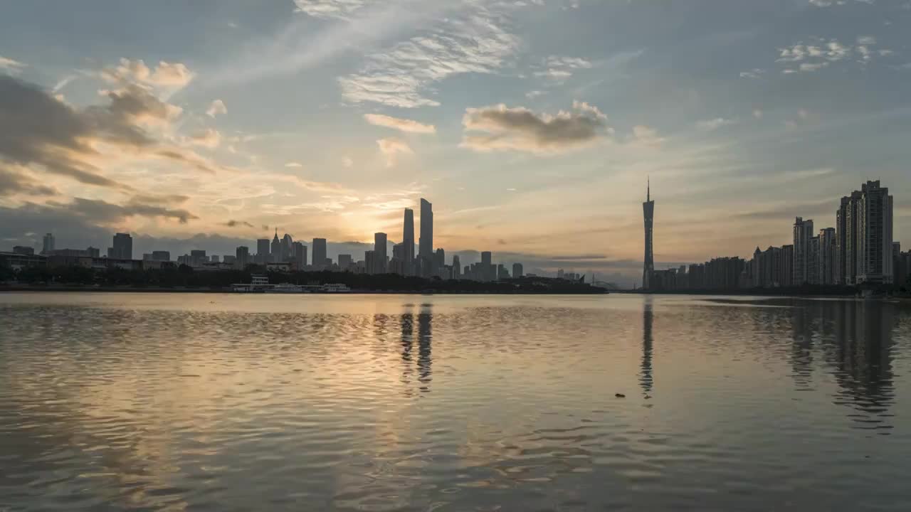 夏天珠江与广州三塔日出延时视频素材