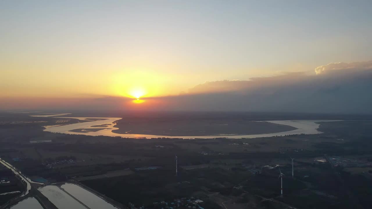 河南省开封市兰考黄河入海前最后一道弯（东坝头）黄河湾风景区夏季户外航拍视频素材