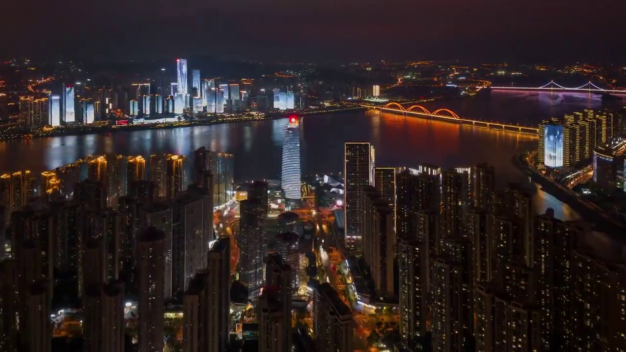 长沙城市北辰三角洲湘江夜景视频素材