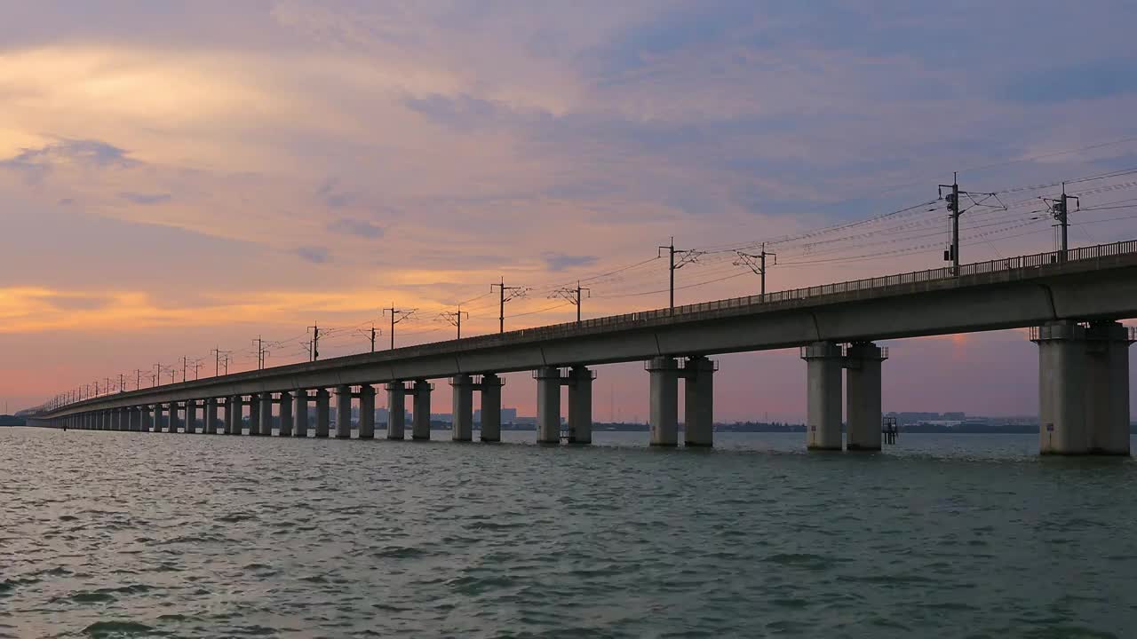 苏州园区阳澄湖上的京沪高铁视频素材