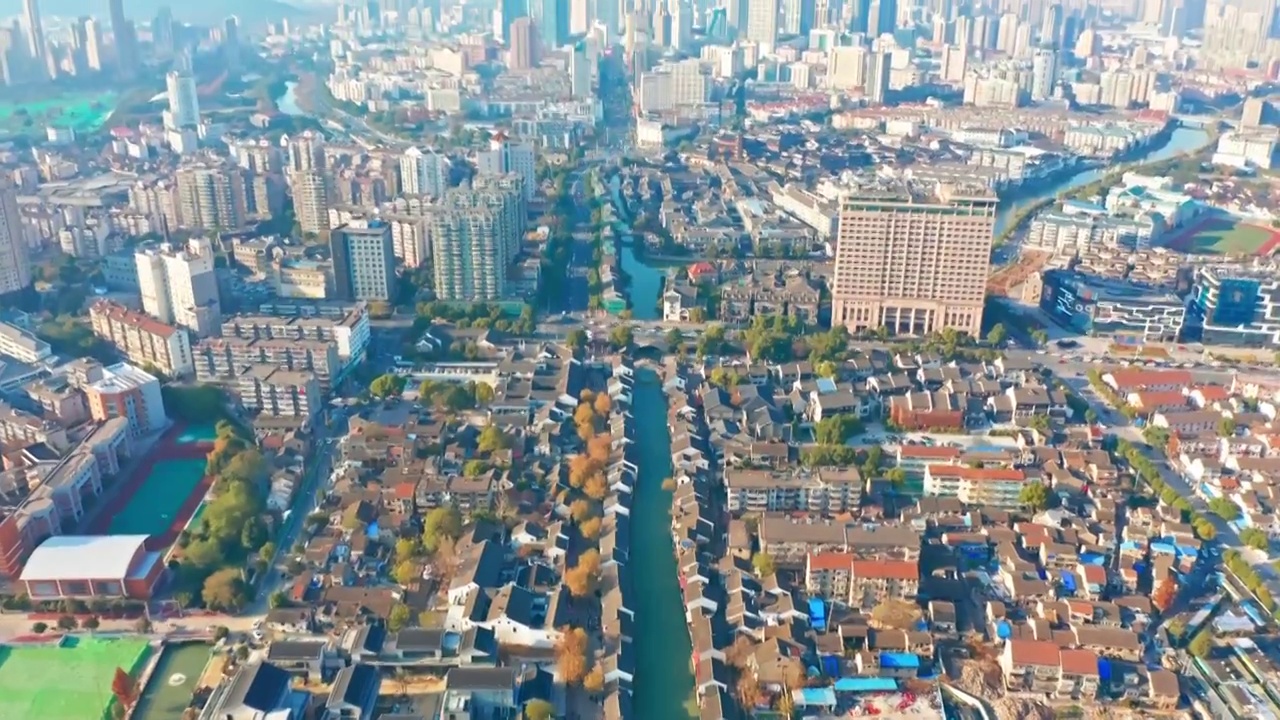 江苏 无锡 三阳广场 清名桥历史街区 古运河 南禅寺 航拍视频 4K视频素材