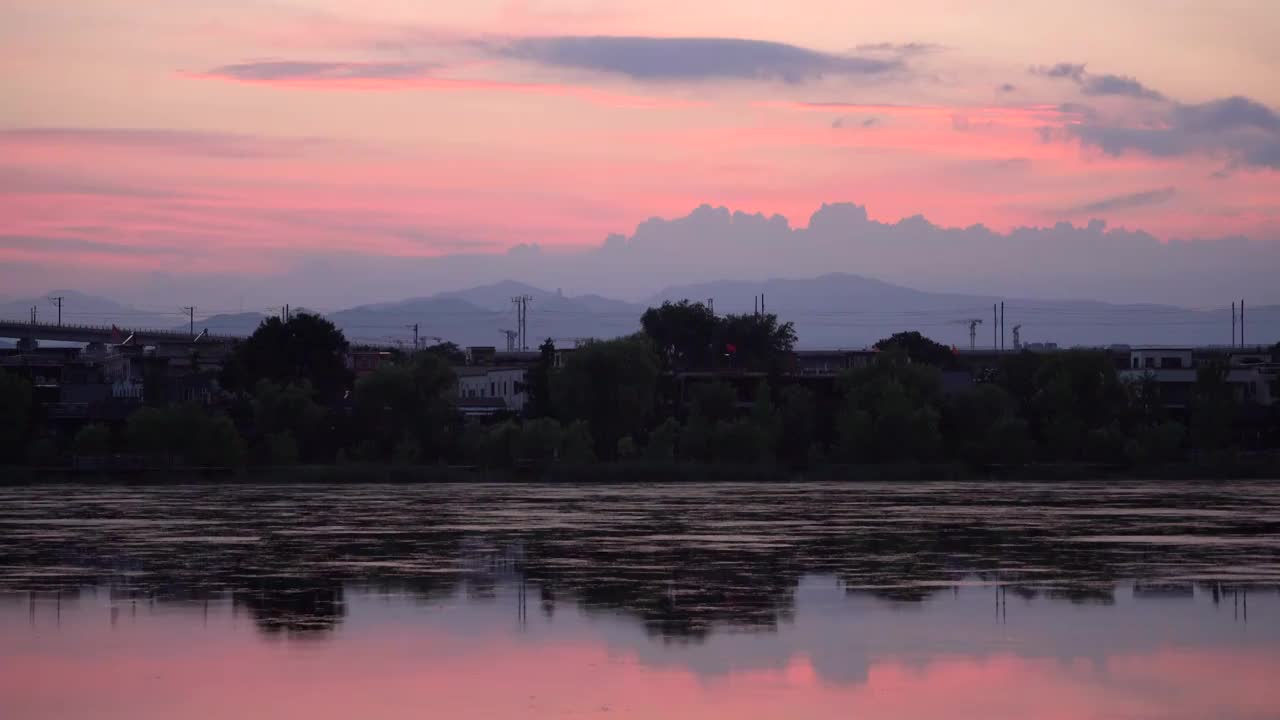 晓月湖晚霞视频素材