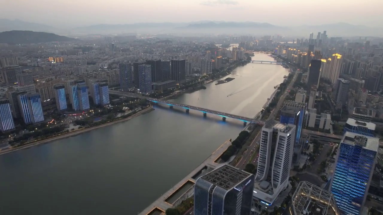 福州闽江江滨城市天际线高楼夜景风光视频素材