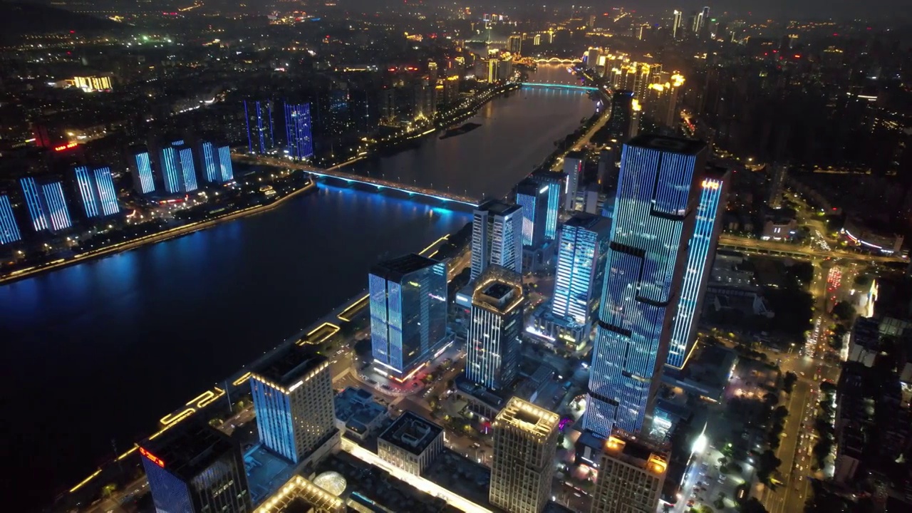 福州闽江江滨城市天际线高楼夜景风光视频素材