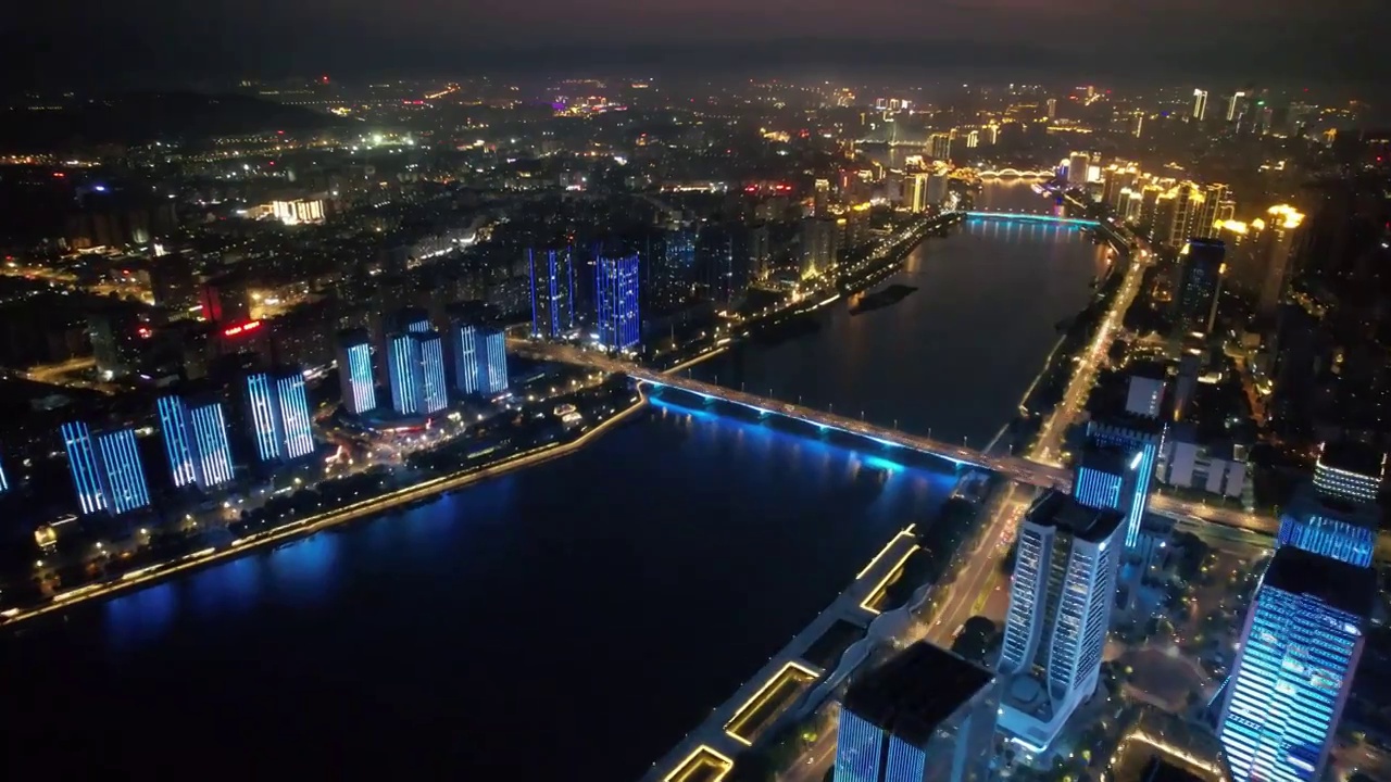 福州闽江江滨城市天际线高楼夜景风光视频素材