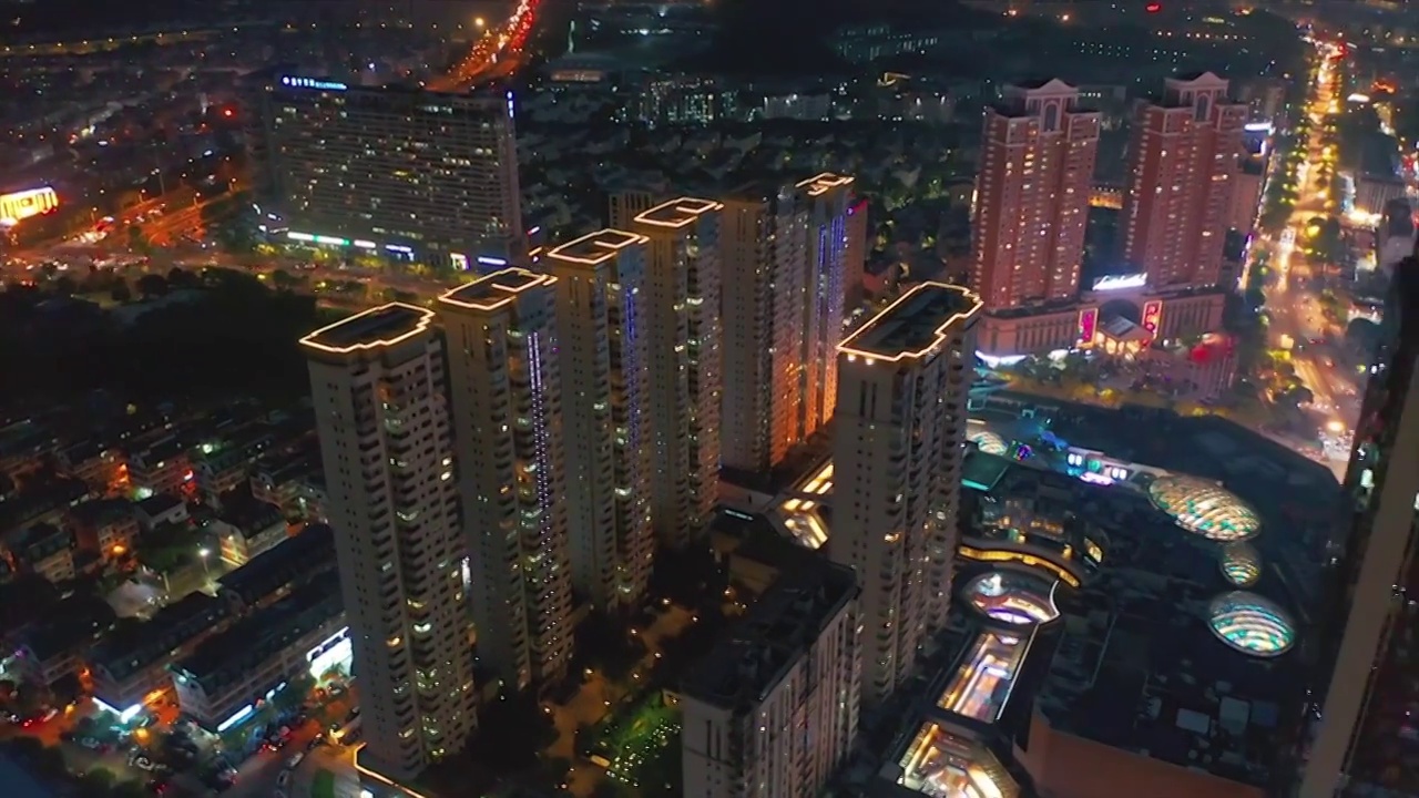 浙江金华义乌吾悦广场城市夜景航拍视频素材