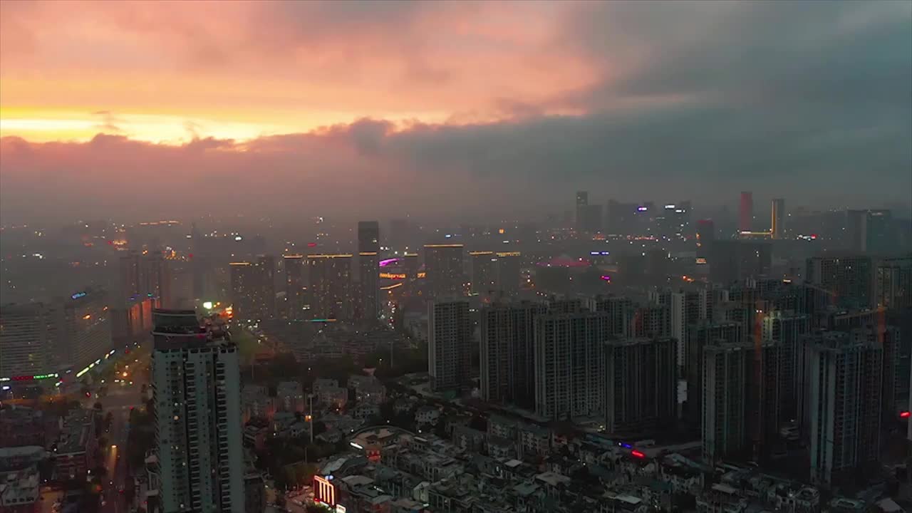 浙江义乌江东街道城市高空夜景风光航拍视频素材