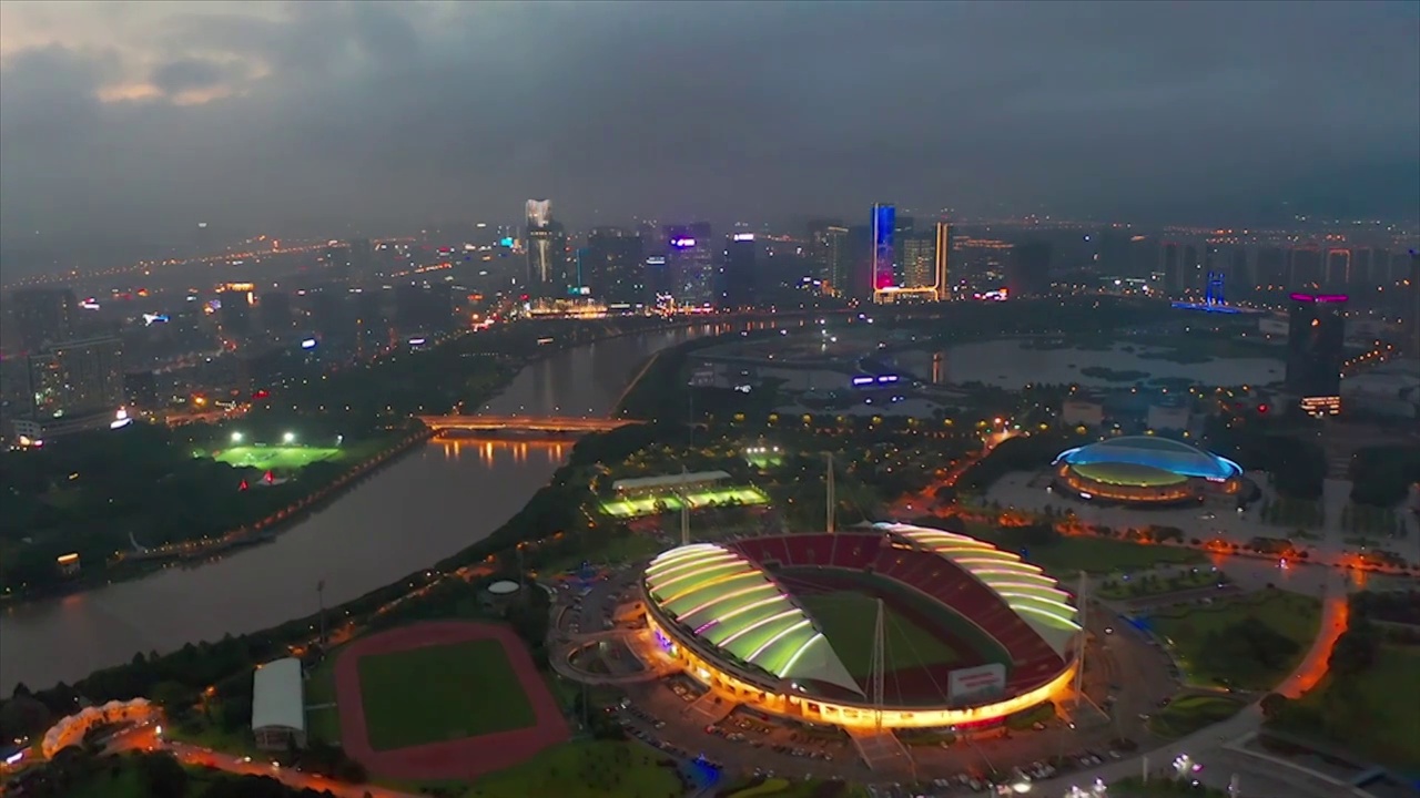 浙江省金华市义乌市城市夜景大景航拍视频素材