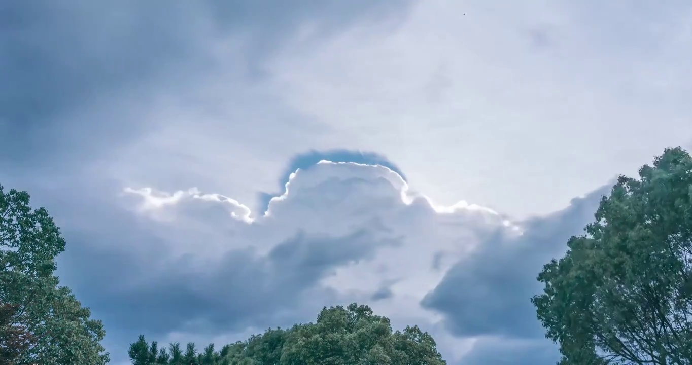 夏日天空乌云蔽日，云后彩色霞光视频素材