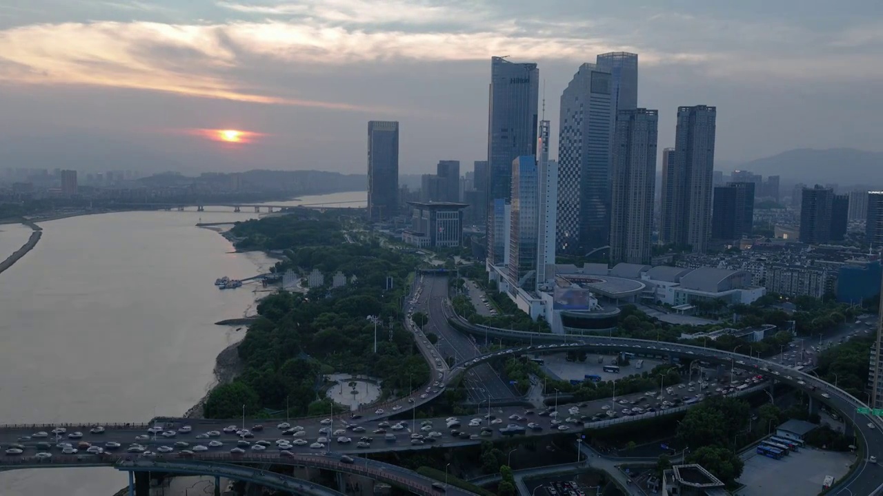 福州江滨CBD地块城市落日视频素材