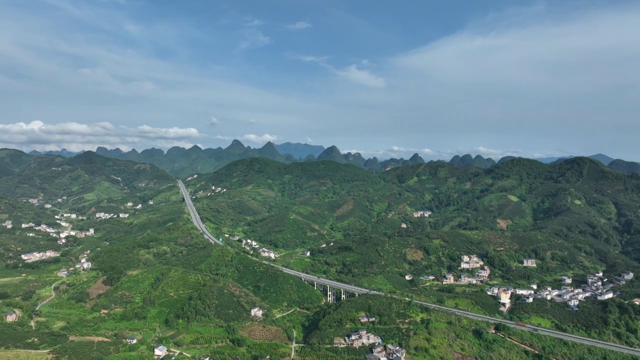 蓝天白云穿行在大山上的高速公路视频素材