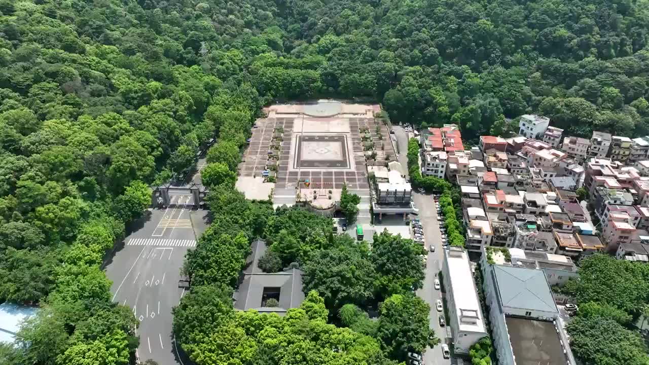 广东省佛山市南海区西樵山国家地质公园北门碧玉洞公园航拍视频素材