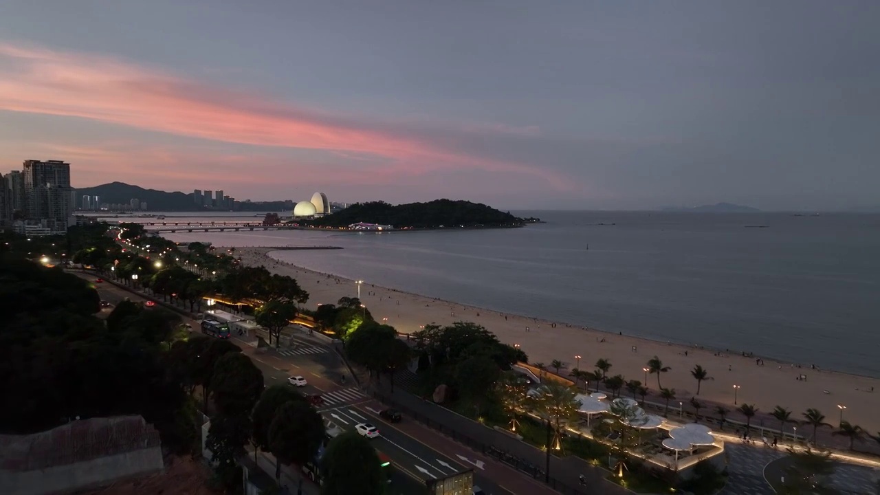 广东省珠海市香洲区珠海大剧院珠海渔女香炉湾航拍视频素材