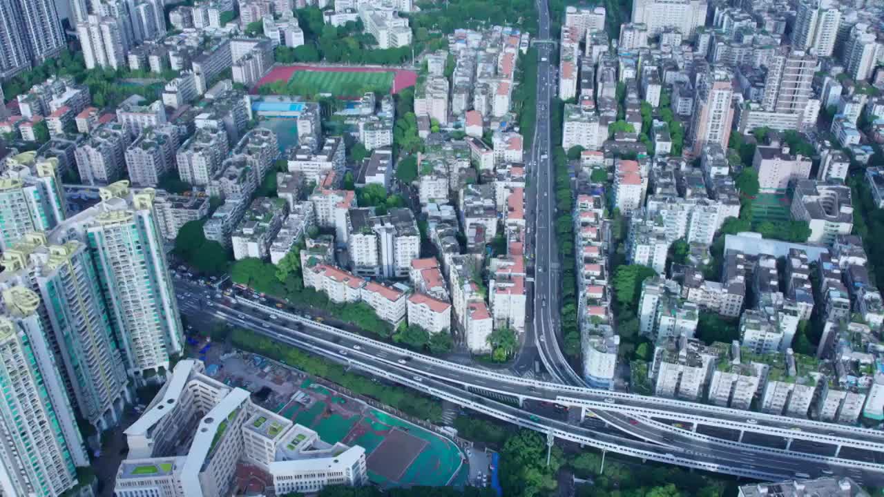 广州城市道路交通车流航拍视频素材