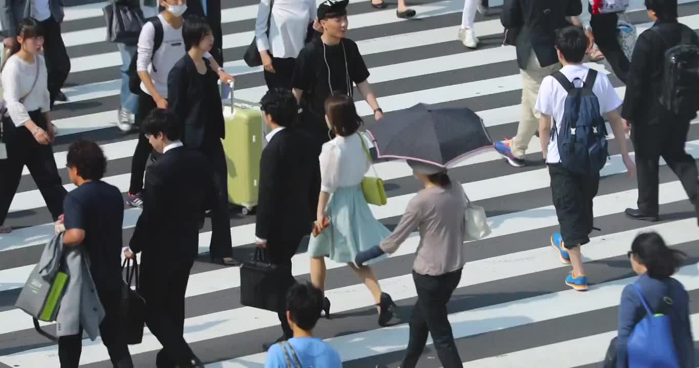 日本东京，行人在斑马线上行走视频素材