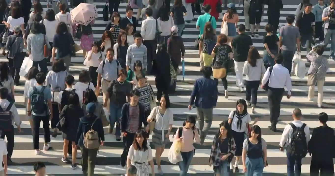 日本东京，行人在斑马线上慢动作行走视频素材