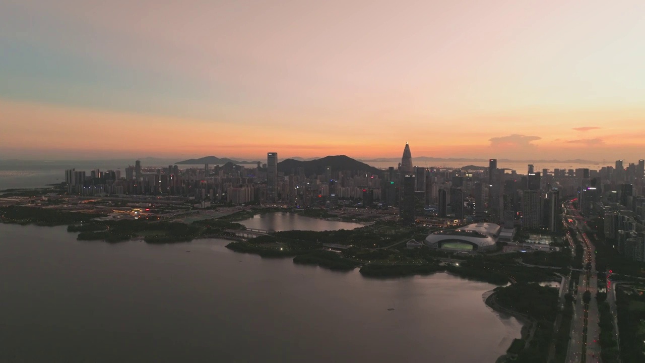 深圳湾南山CBD日落晚霞视频素材