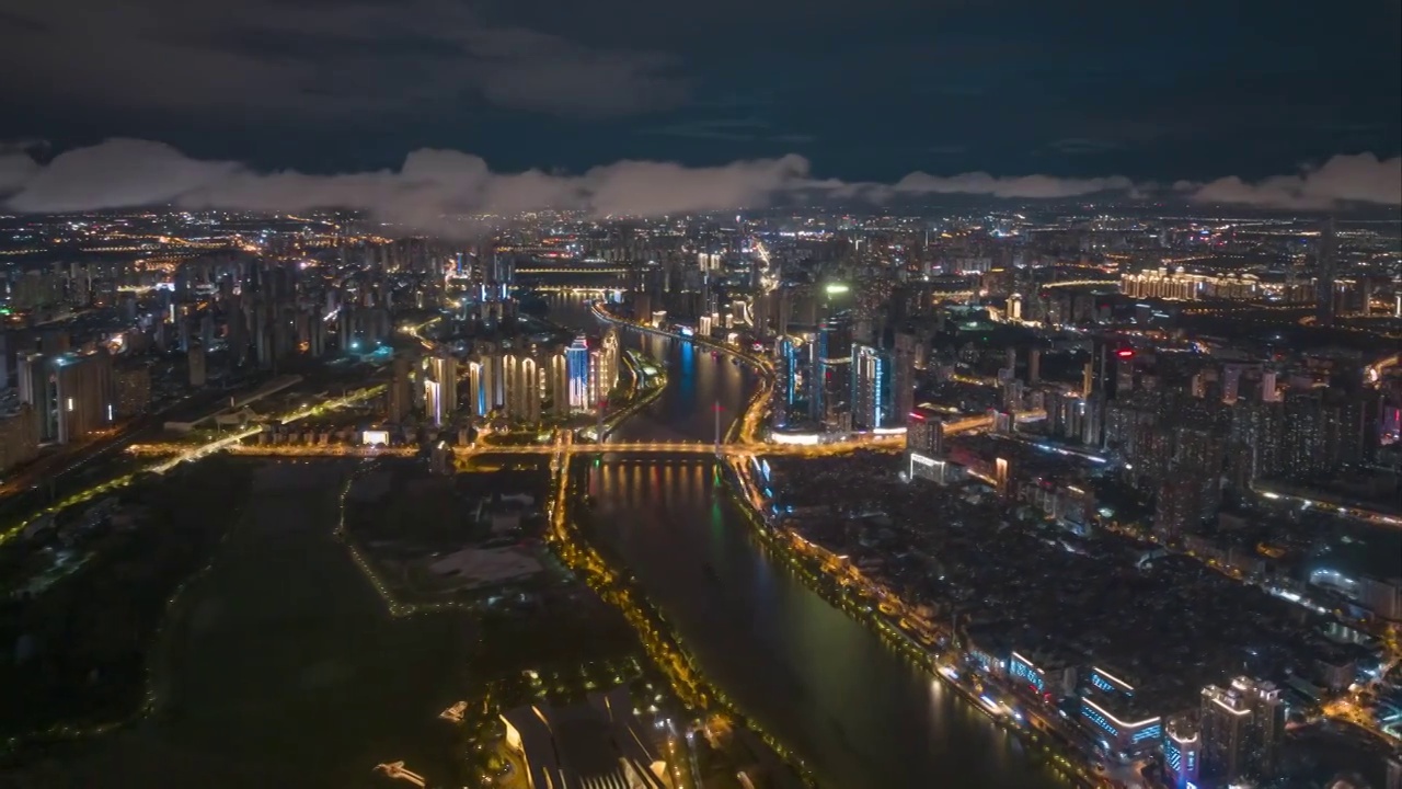 武汉夏日都市天际线夜景航拍风光视频素材